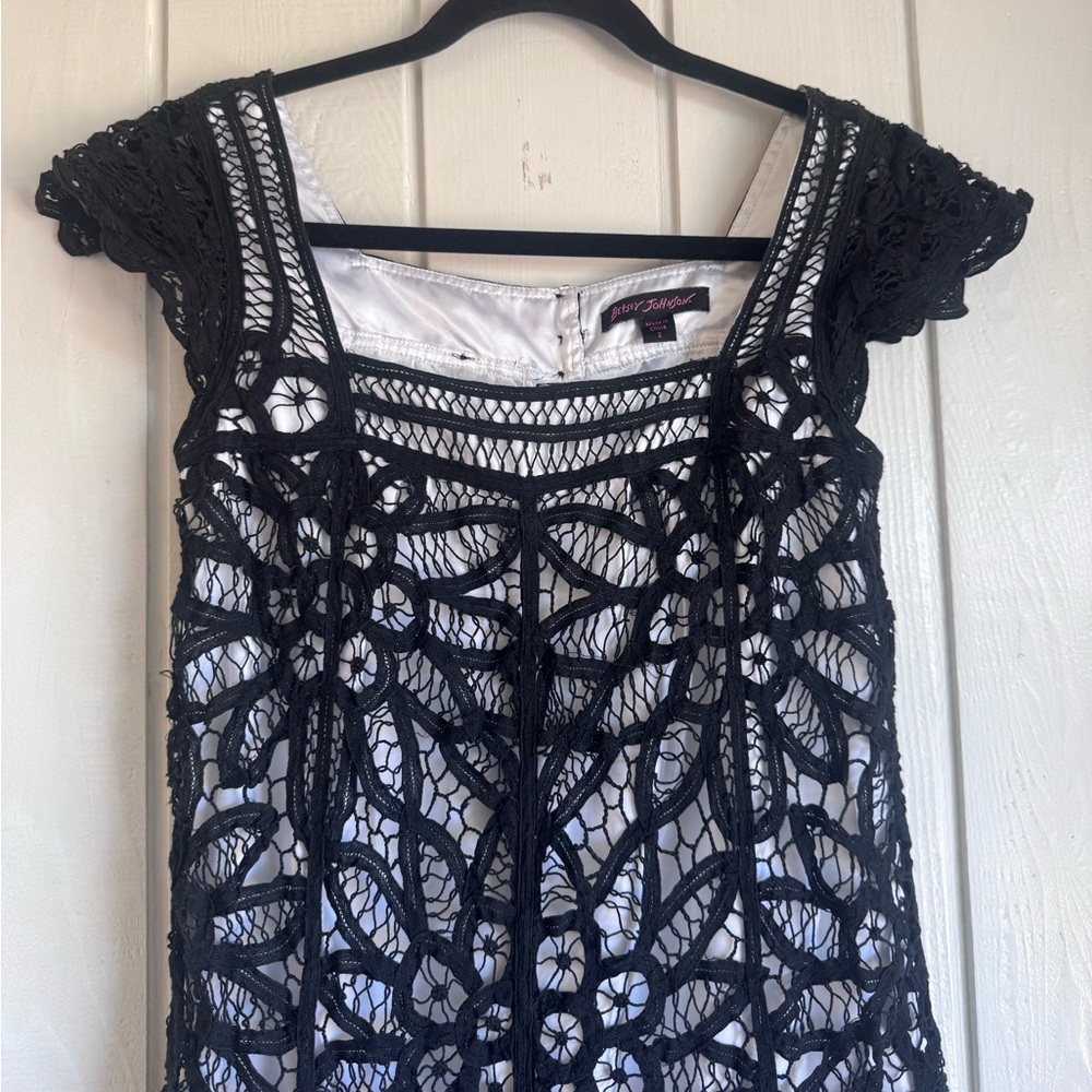 Vintage Betsey Johnson Black and White Lace Mini Dress - Picture 4 of 5